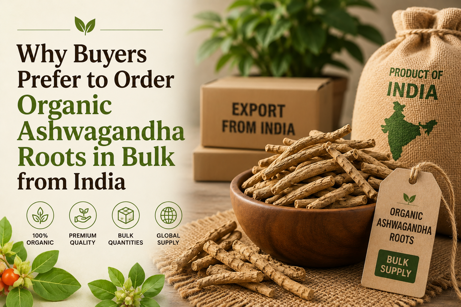 Why Buyers Prefer to Order Organic Ashwagandha Roots in Bulk from India