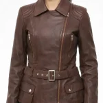 Arden Chocolate Belted Brown Leather Jacket Elegant Women’s Fashion Outerwear