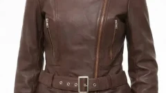 Arden Chocolate Belted Brown Leather Jacket Elegant Women’s Fashion Outerwear