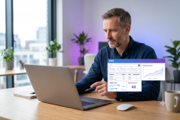 Small-business owner reviewing PPC campaign keywords, budget and conversion data